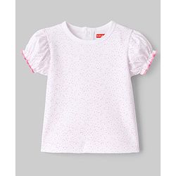 Babyhug Single Jersey Knit Romper Style Dungaree & T-Shirt With Kitten & Polka Dots Print - Pink & White