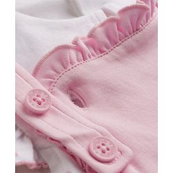 Babyhug Single Jersey Knit Dungaree & Half Sleeves Inner Tee with Bunny Patch - White & Pink