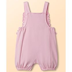 Babyhug Single Jersey Knit Dungaree & Half Sleeves Inner Tee with Bunny Patch - White & Pink