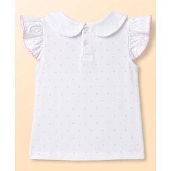 Babyhug Single Jersey Knit Dungaree & Half Sleeves Inner Tee with Bunny Patch - White & Pink