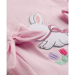 Babyhug Single Jersey Knit Dungaree & Half Sleeves Inner Tee with Bunny Patch - White & Pink