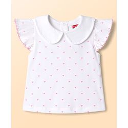 Babyhug Single Jersey Knit Dungaree & Half Sleeves Inner Tee with Bow Embroidery - White & Pink