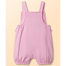 Babyhug Single Jersey Knit Dungaree & Half Sleeves Inner Tee with Bow Embroidery - White & Pink