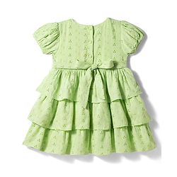 Babyhug Cotton Woven Half Sleeves Schiffili Frock with Bow & Floral Applique - Green
