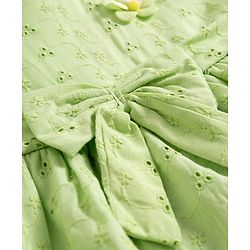 Babyhug Cotton Woven Half Sleeves Schiffili Frock with Bow & Floral Applique - Green