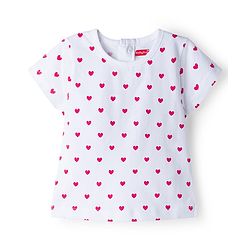 Babyhug Single Jersey Knit Half Sleeves Heart Printed Tee & Dungaree with Strawberry Patch - Dark Pink & White