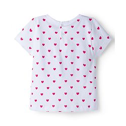 Babyhug Single Jersey Knit Half Sleeves Heart Printed Tee & Dungaree with Strawberry Patch - Dark Pink & White