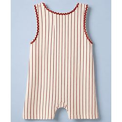 Babyhug Single Jersey Knit Half Sleeves Dungarees & Set With Cherry Embroidery - White