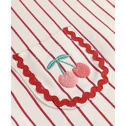 Babyhug Single Jersey Knit Half Sleeves Dungarees & Set With Cherry Embroidery - White