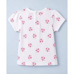 Babyhug 100% Cotton Single Jersey Knit Heart Embroidered Dungaree With Half Sleeves Floral Printed Tee - White