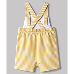 Babyhug Single Jersey Knit Half Sleeves T-Shirt & Striped  Dungaree With Smiley Face Embroidery  - Yellow