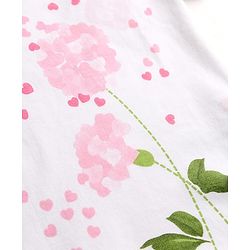 Babyhug Single Jersey Half Sleeves Top & Pyjama Set With Floral Print & Applique - White & Pink