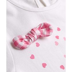 Babyhug Single Jersey Half Sleeves Top & Pyjama Set With Floral Print & Applique - White & Pink