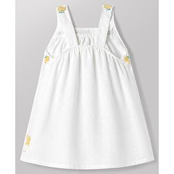 Babyhug Cotton Woven Sleeveless Floral Embroidered Frock - White