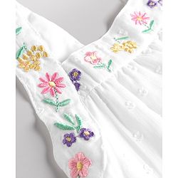 Babyhug Cotton Woven Sleeveless Floral Embroidered Frock - White