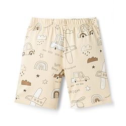 Babyhug Cotton Knit Half Sleeves Co-Ord T-Shirt & Shorts Night Suit With Car Print - Brown & Beige