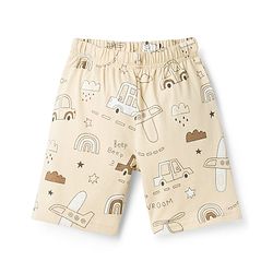 Babyhug Cotton Knit Half Sleeves Co-Ord T-Shirt & Shorts Night Suit With Car Print - Brown & Beige