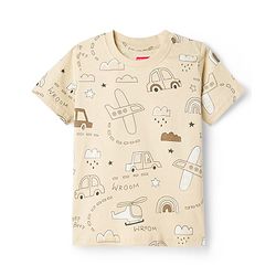 Babyhug Cotton Knit Half Sleeves Co-Ord T-Shirt & Shorts Night Suit With Car Print - Brown & Beige