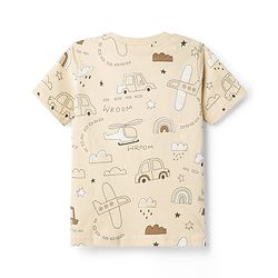 Babyhug Cotton Knit Half Sleeves Co-Ord T-Shirt & Shorts Night Suit With Car Print - Brown & Beige