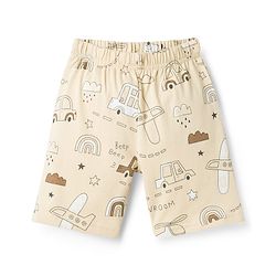 Babyhug Cotton Knit Half Sleeves Co-Ord T-Shirt & Shorts Night Suit With Car Print - Brown & Beige