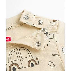Babyhug Cotton Knit Half Sleeves Co-Ord T-Shirt & Shorts Night Suit With Car Print - Brown & Beige