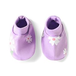 Babyhug 100% Cotton Knit Floral Printed Mittens & Booties Set - Purple