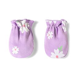 Babyhug 100% Cotton Knit Floral Printed Mittens & Booties Set - Purple