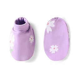 Babyhug 100% Cotton Knit Floral Printed Mittens & Booties Set - Purple