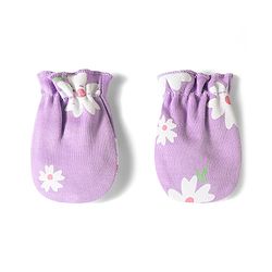 Babyhug 100% Cotton Knit Floral Printed Mittens & Booties Set - Purple