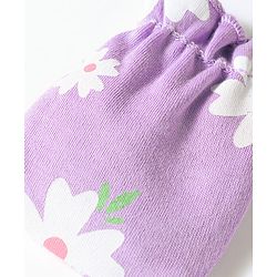 Babyhug 100% Cotton Knit Floral Printed Mittens & Booties Set - Purple