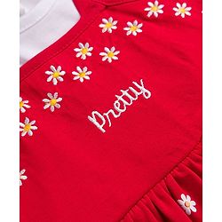 Babyhug 100% Cotton Single Jersey Knit Half Sleeves Floral & Text Printed Frock With Inner Tee - Red