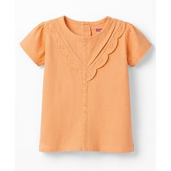 Babyhug Crinkled Crepe Half Sleeves Top With Schiffli Detailing - Orange