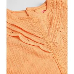 Babyhug Crinkled Crepe Half Sleeves Top With Schiffli Detailing - Orange
