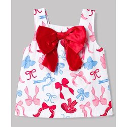 Babyhug 100% Cotton Woven Sleeveless Top With Bow Print & Applique - Multicolor