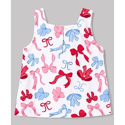 Babyhug 100% Cotton Woven Sleeveless Top With Bow Print & Applique - Multicolor