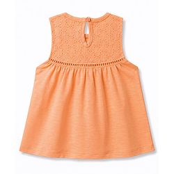 Babyhug Cotton Woven Sleeveless Top with Schiffli Detailing Orange 12-18 Months