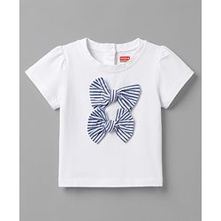 Babyhug 100% Cotton Knit Half Sleeves Top With Bow Applique - White