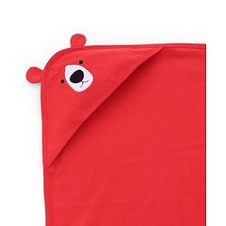 Babyhug Interlock Knit Hooded Towel with Animal Embroidery L 76 x B 76 cm - Red
