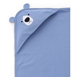 Babyhug Interlock Knit Hooded Towel with Animal Embroidery L 76 x B 76 cm - Blue