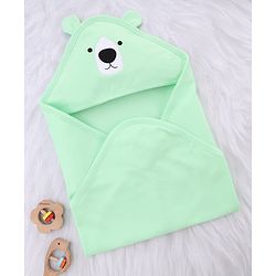 Babyhug Interlock Knit Hooded Towel with Animal Embroidery L 76 x B 76 cm - Sea green