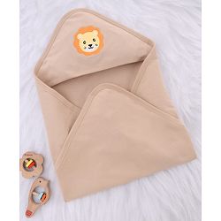 Babyhug Interlock Knit Hooded Towel with Animal Embroidery L 76 x B 76 cm - Brown