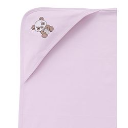 Babyhug Interlock Knit Hooded Wrapper With Panda Embroidery L 76 x B 76 cm - Pink