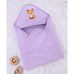 Babyhug Interlock Knit Hooded Towel With Fox Embroidery - lavender