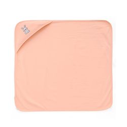 Babyhug Interlock Knit Hooded Towel with Animal Embroidery L 76 x B 76 cm - Peach