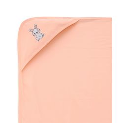 Babyhug Interlock Knit Hooded Towel with Animal Embroidery L 76 x B 76 cm - Peach
