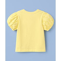 Babyhug Cotton Knit Half Sleeves Top With Floral Applique - Yellow