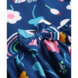 Babyhug Single Jersey Knit Frill Sleeves Printed Frock With Bloomer - Navy Blue