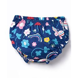 Babyhug Single Jersey Knit Frill Sleeves Printed Frock With Bloomer - Navy Blue