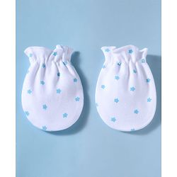 Babyhug 100% Cotton Knit Star Printed Mittens & Booties Set - White