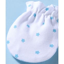 Babyhug 100% Cotton Knit Star Printed Mittens & Booties Set - White